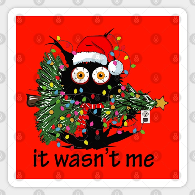 It Wasn't Me - Funny Black Cat and Christmas Tree Magnet by Pop Cult Store